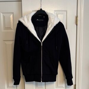 Moose Knuckles Linden Bunny Black Hoodie with White Removable Fur Size Medium